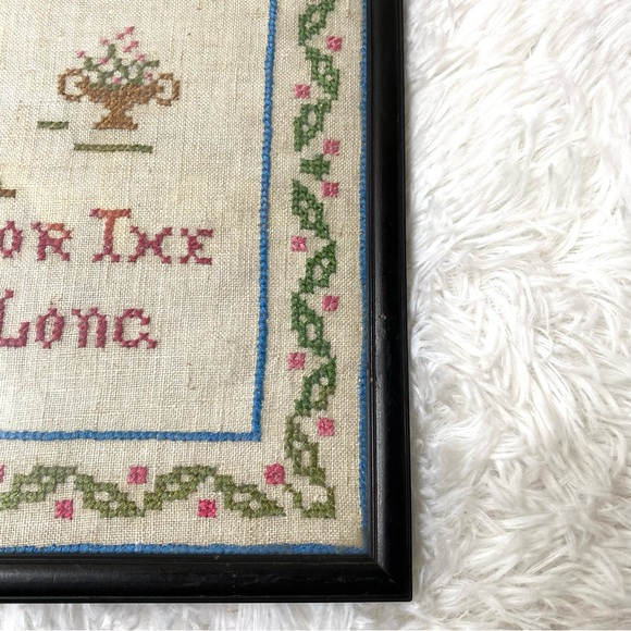 Antique “To A Friends Door The Road Is Never Long” Framed Cross Stitch - Picture 2 of 9